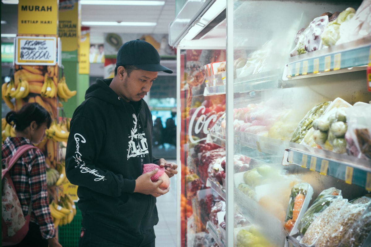 Man examining nutritional information